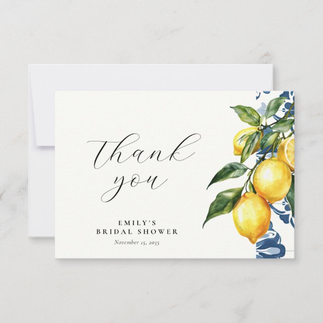 Tarjeta De Agradecimiento Lemon Citrus Positano Ducha de Novias Italiana (Anverso)