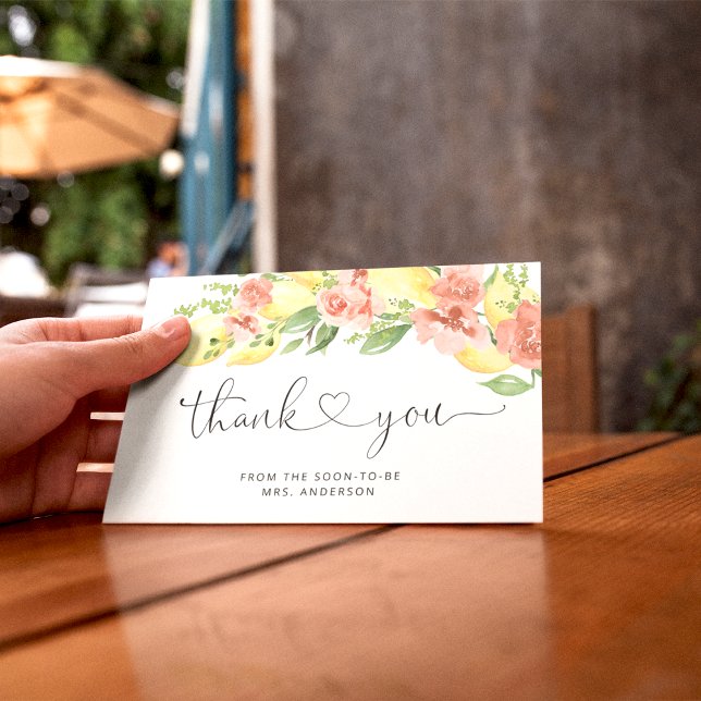 Tarjeta De Agradecimiento Lemon Citrus y Floral Bridal Shower (Subido por el creador)