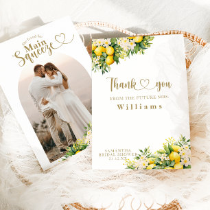 Tarjeta De Agradecimiento Lemon Elegant Moderno Summer Photo Bridal Shower