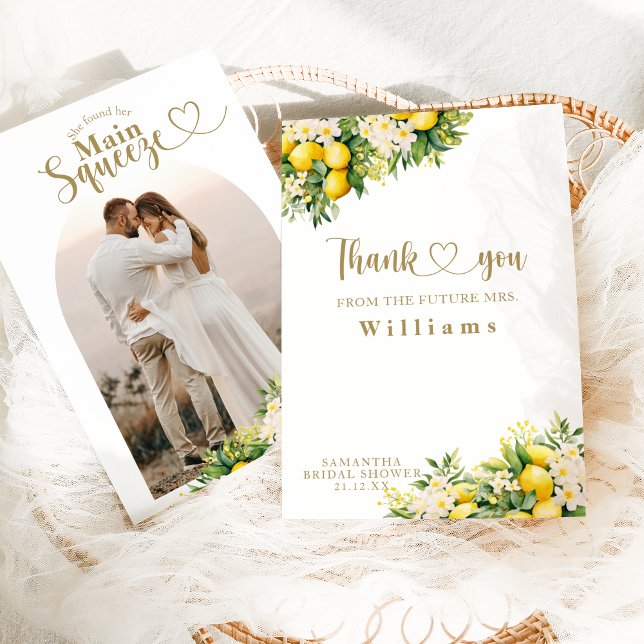 Tarjeta De Agradecimiento Lemon Elegant Moderno Summer Photo Bridal Shower (Subido por el creador)