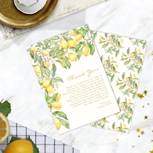 Tarjeta De Agradecimiento Lemon Floral Gracias Cartas (Watercolor Lemon Floral Bridal Shower Thank You Cards by Painted Paperie
)