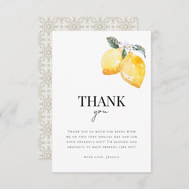 Tarjeta De Agradecimiento Lemon Floral & Italiano Tile Citrus Bridal Shower (Anverso / Reverso)
