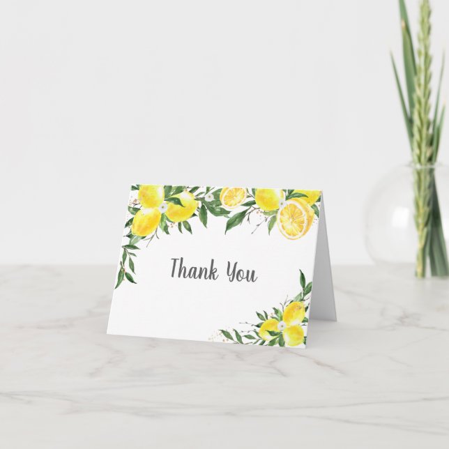 Tarjeta De Agradecimiento Lemon Greenery Gold Bridal Shower (Anverso)