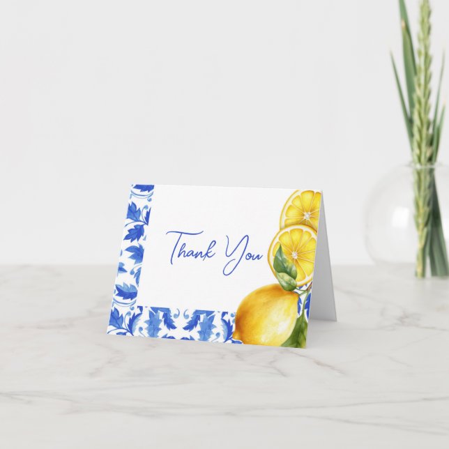 Tarjeta De Agradecimiento Lemon Italian Amalfi Blue Tile Baby Shower (Anverso)