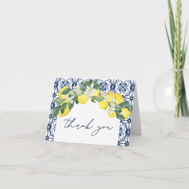 Tarjeta De Agradecimiento Lemon Mediterranean Blank Gracias (Anverso)