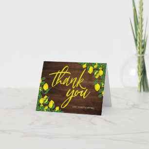 Tarjeta De Agradecimiento Lemon Watercolor Summer Rustic Wood Gracias