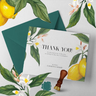 Tarjeta De Agradecimiento Lemon White Flower Watercolor Suite Boda