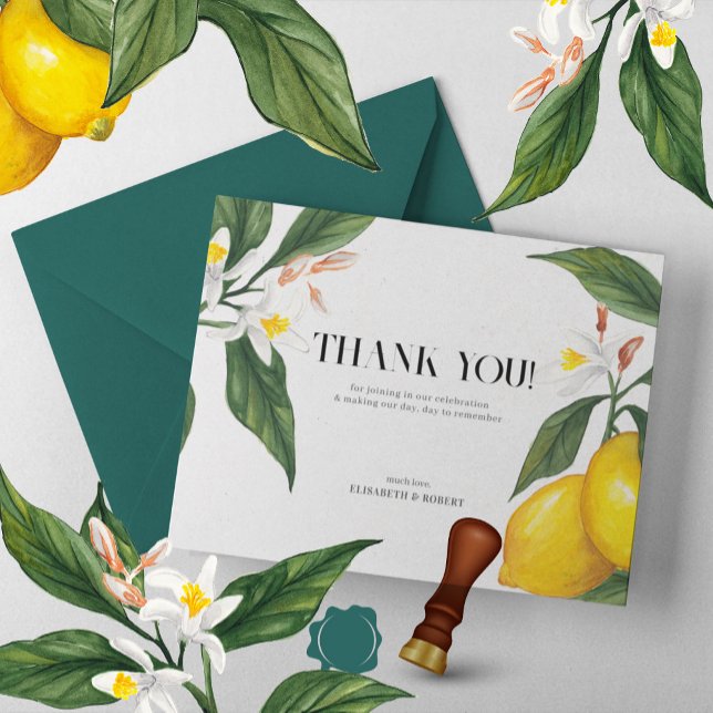 Tarjeta De Agradecimiento Lemon White Flower Watercolor Suite Boda (Subido por el creador)
