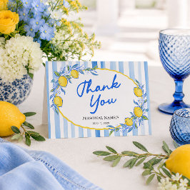 Tarjeta De Agradecimiento Lemon y Azul Rayado Gracias 