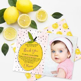 Tarjeta De Agradecimiento Lemonade rosa moderna foto de primer cumpleaños