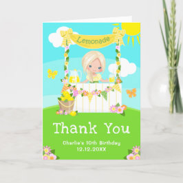 Tarjeta De Agradecimiento Lemonade Stand Birday Blonde Hair Chica