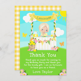 Tarjeta De Agradecimiento Lemonade Stand Birday Blonde Hair Chica