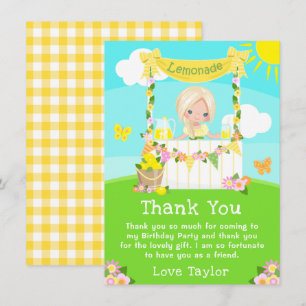 Tarjeta De Agradecimiento Lemonade Stand Birday Blonde Hair Chica