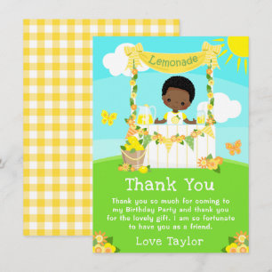 Tarjeta De Agradecimiento Lemonade Stand Birthday Dark Skin Boy