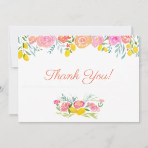 Tarjeta De Agradecimiento Lemones De Acuarela Y Flores Gracias