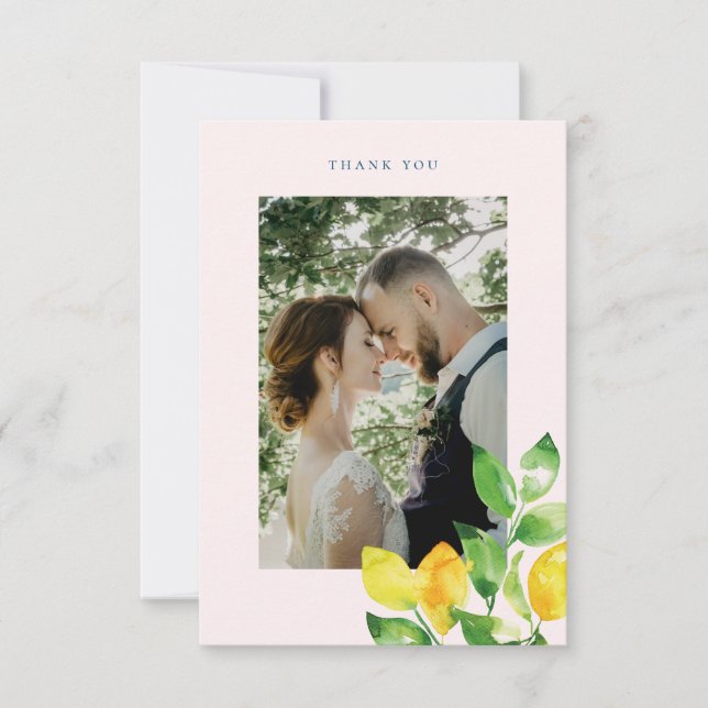 Tarjeta De Agradecimiento Lemones de verano y foto de Boda de follaje (Anverso)