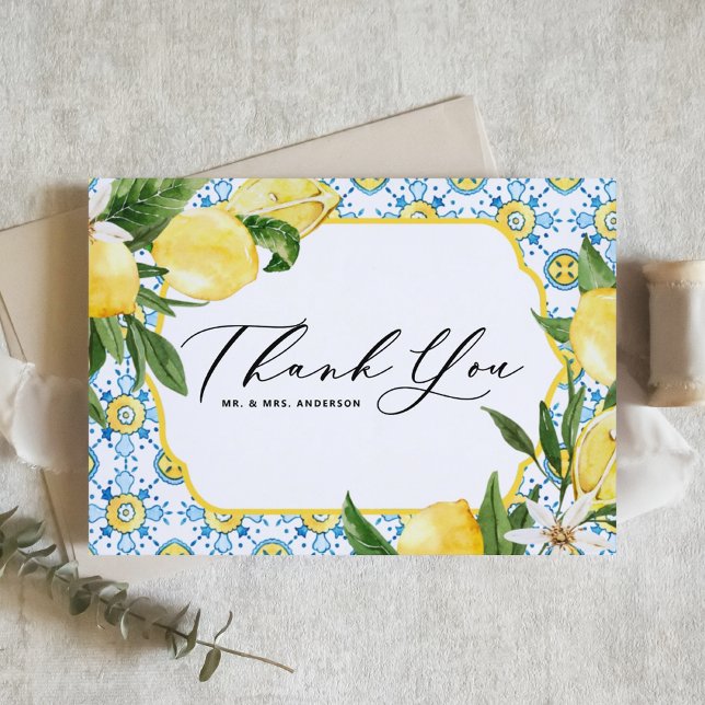 Tarjeta De Agradecimiento Lemones y flores Boda mediterráneo (Subido por el creador)
