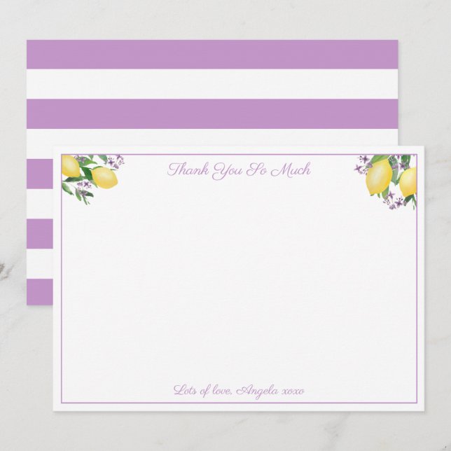 Tarjeta De Agradecimiento Lemones Y Lavanda Ducha De Novias Púrpura Amarilla (Anverso / Reverso)
