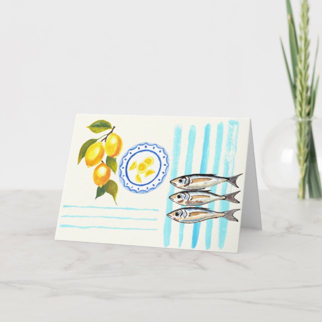 Tarjeta De Agradecimiento Lemons and sardines coastal greeting card (Anverso)