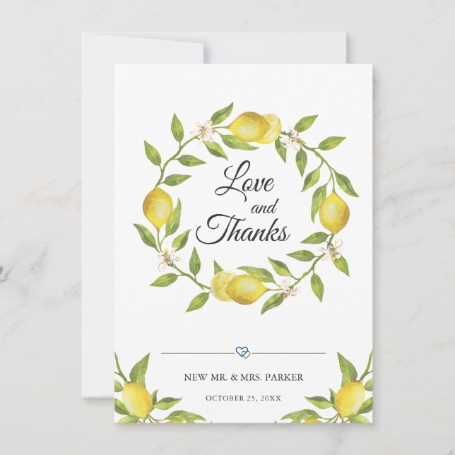 Tarjeta De Agradecimiento Lemons Blossom Greenery Floral Gracias (Anverso)
