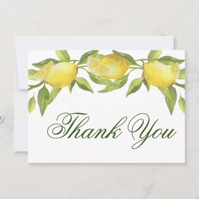 Tarjeta De Agradecimiento Lemons & Greenery Watercolor (Anverso)