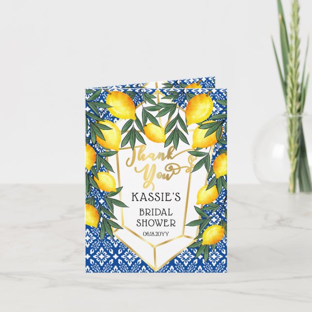 Tarjeta De Agradecimiento Lemons Tropical Bridal Shower Mediterranean Gracia (Anverso)