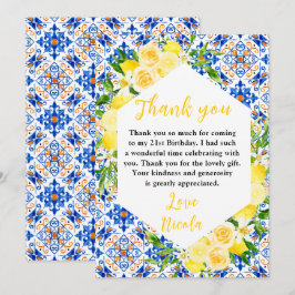 Tarjeta De Agradecimiento Lemons with Foliage Mediterranean Birthday