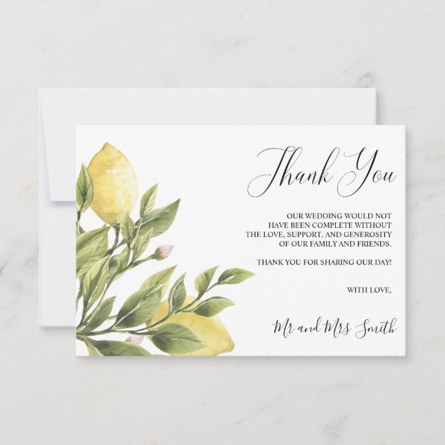 Tarjeta De Agradecimiento Lemons y te deja el depósito de fotos boda (Anverso)