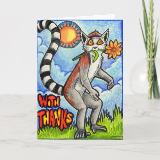 Tarjeta De Agradecimiento Lemur "con gracias " (Anverso)