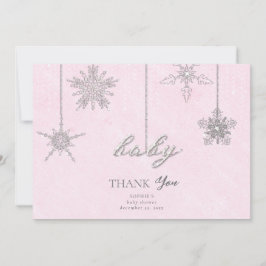 Tarjeta De Agradecimiento Lentejuelas de cristales Copos de nieve Rosa Invie