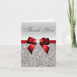 Tarjeta De Agradecimiento Lentejuelas Plateadas Diamante Rojo Lazo de Agrade
