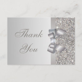 Tarjeta De Agradecimiento Lentejuelas Plateadas, Lazo y Diamante Agradecimie
