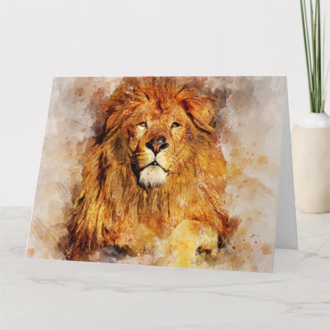 Tarjeta De Agradecimiento León macho con retrato de acuarela de gran tamaño (Anverso)