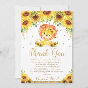 Tarjeta De Agradecimiento Leon Sunflower Baby Shower Cumpleaños