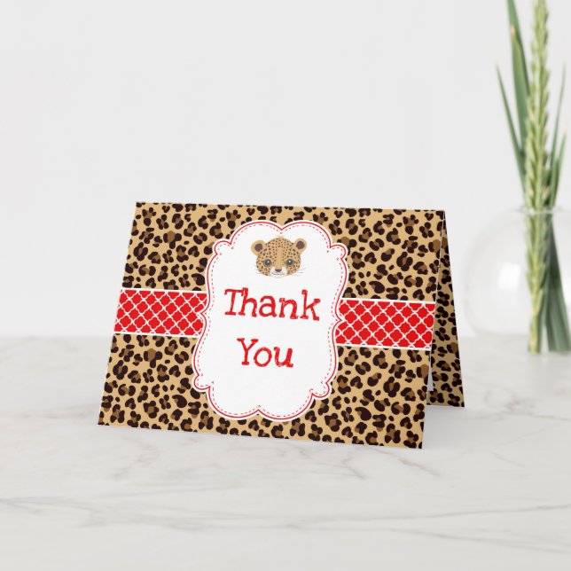 Tarjeta De Agradecimiento Leopard Print Red Quatrefoil Cumpleaños 'Gracias' (Anverso)