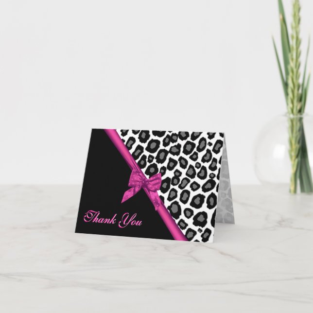 Tarjeta De Agradecimiento Leopard Spots y Ribbon Gracias (Anverso)