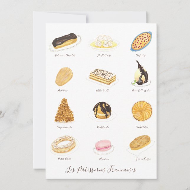 Tarjeta De Agradecimiento Les Pâtisserie Françaises acuarela (Anverso)