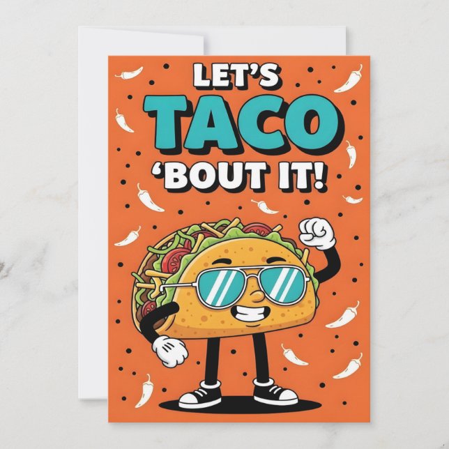 Tarjeta De Agradecimiento Let’s Taco Bout It spicy Mexican food cartoon (Anverso)