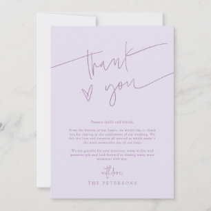 Tarjeta De Agradecimiento Letra a Mano Corazón Lila Foto de Boda