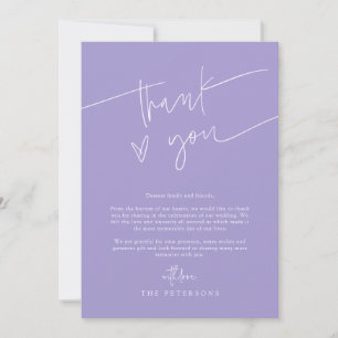 Tarjeta De Agradecimiento Letra a Mano Corazón Violeta Foto de Boda