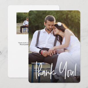 Tarjeta De Agradecimiento Letra a mano para Boda Simple Fotos Personalizadas