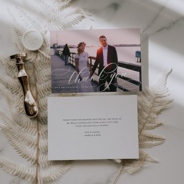 Tarjeta De Agradecimiento letra elegante caligrafía foto de boda (Subido por el creador)