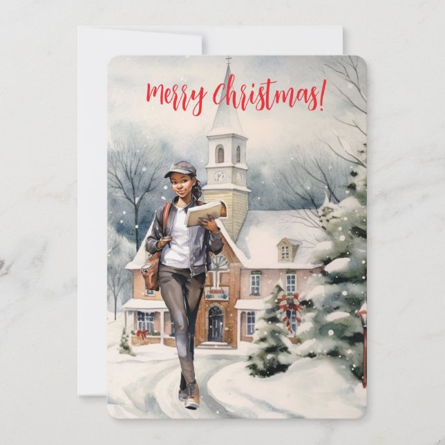 Tarjeta De Agradecimiento Letra femenina portadora merry Christmas Church (Anverso)