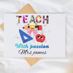 Tarjeta De Agradecimiento Letra floral personalizada lazo coqueta profesora