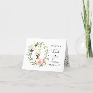 Tarjeta De Agradecimiento Letra I monograma de dama de honor Corona floral