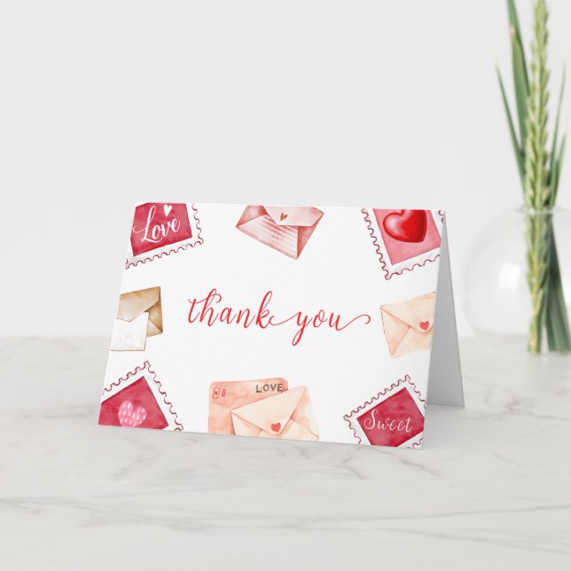 Tarjeta De Agradecimiento Letra Stamp SValentine Baby Shower (Anverso)