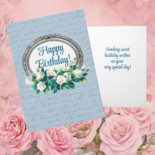 Tarjeta De Agradecimiento Letra vintage Rosas Blue Personalized Birday