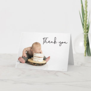 Tarjeta De Agradecimiento Letras a mano modernas Foto Niño Cumpleaños Primer