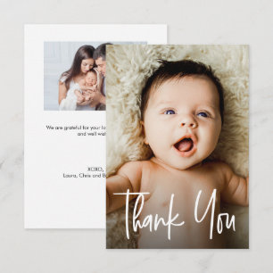 Tarjeta De Agradecimiento Letras a mano modernas personalizadas 2 fotos pequ