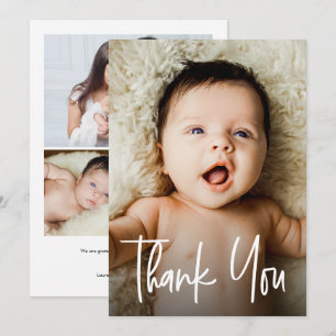 Tarjeta De Agradecimiento Letras a mano modernas personalizadas 4 fotos Baby